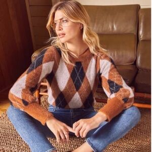 Evereve Frankie Argyle Pullover Sweater